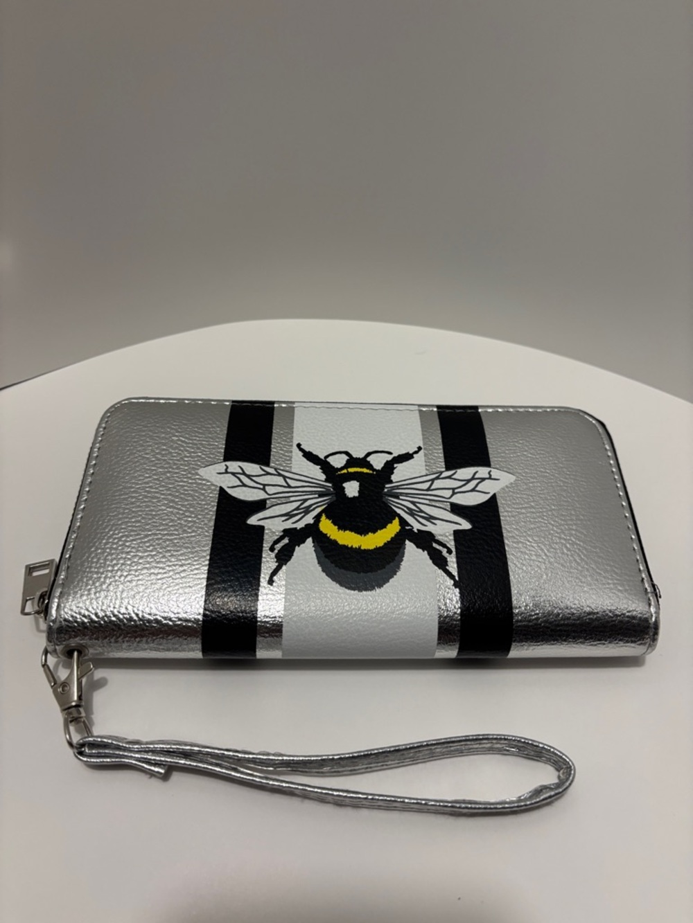 Silver Bee Zip Wallet with Wristlet